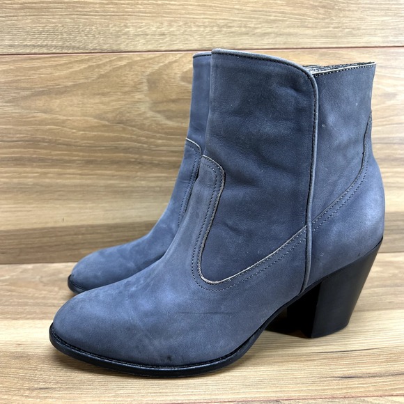 Modern Vice Womens Booties 7 EU 37 Dark Gray Blue Nubuck Leather Zip Heeled - Picture 1 of 13